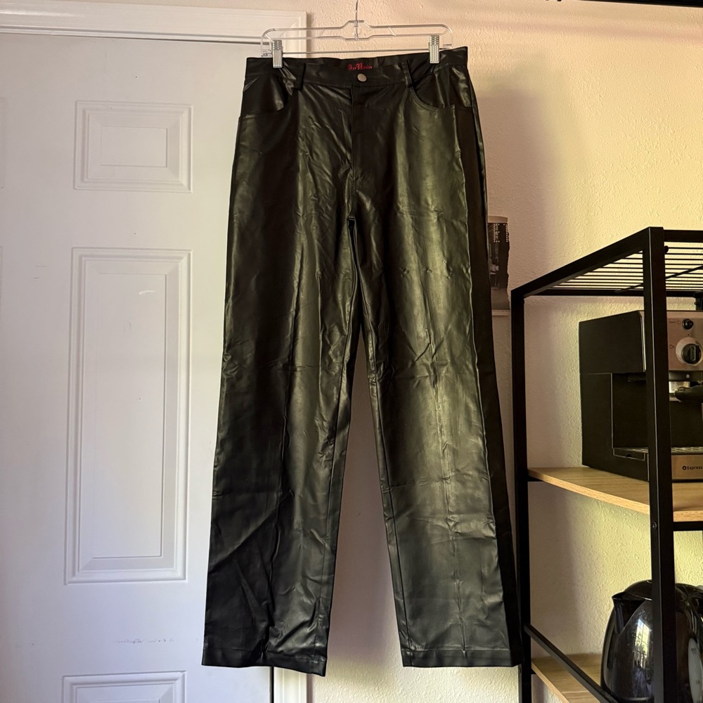 Vintage In Pain black y2k pu faux leather pleather straight leg pants